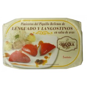 ROSARA Pimientos del piquillo rellenos de lenguado y langostinos lata 250 grs